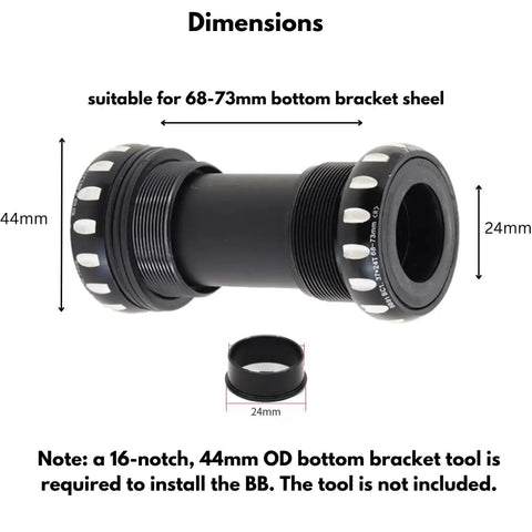 Diagram of Enduro Grade BSA Threaded Bottom Bracket With Ceramic Bearings 68 To 73mm Shell 33.5 To 33.9mm ID 24mm Spindle