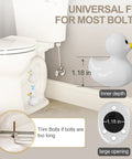 2 Pack Ceramic White Duck Toilet Bolt Covers With 4 Round Cap Washers installed on bathroom toilet floor showcasing bolt fit and size