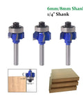 Premium 1 4 Inch Corner Round Router Bit Set With R1 R2 R3 Radius Options For Smooth Wood Edging on display with shank sizes.