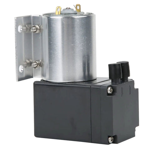 Dc 12 Or 24 Volt Mini Vacuum Pump With Integrated Mount, 10 Watt Portable Electric Diaphragm Air Compressor side view showing metal and plastic components.