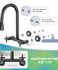 HURRAN Wall Mount Kitchen Faucet with Pull Down Sprayer, Matte Black Kitchen Sink Faucet, detailed installation parts and adjustable distance