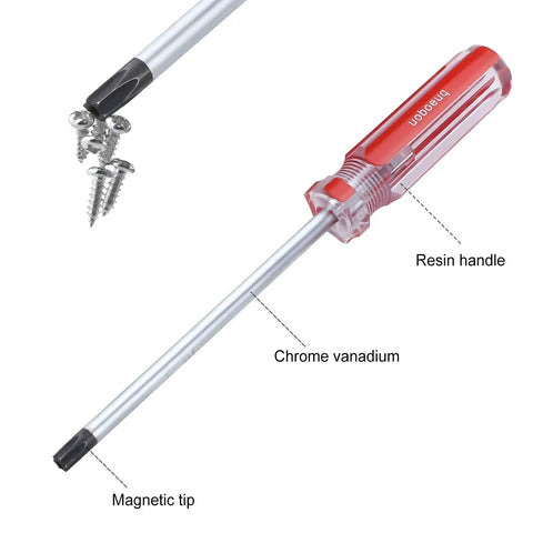 Badass 13 Piece Magnetic Torx Screwdriver Set Featuring Security Tamper Proof Star Bits In All Sizes T4 To T40 with chrome vanadium tip.