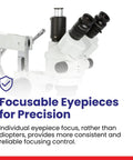 Dual Head Simul Focal Stereo Microscope With Lockable Zoom Pro Grade Build For Pros, 7x To 45x Magnification, Trinocular Eyepiece And Port Viewing, One And A Quarter Inch Wide Field, 4 Inch Working Distance, 3D Boom Stand For Flexible Positioning, focusable eyepieces