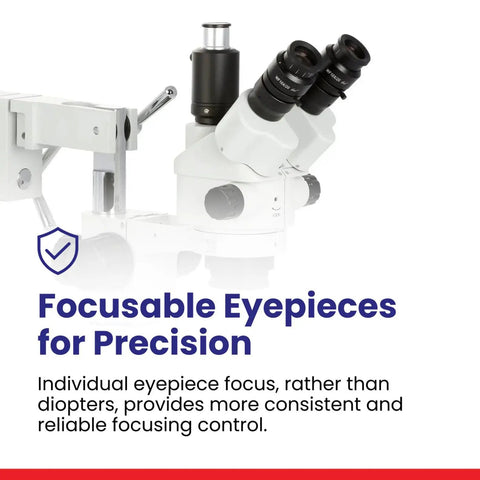 Dual Head Simul Focal Stereo Microscope With Lockable Zoom Pro Grade Build For Pros, 7x To 45x Magnification, Trinocular Eyepiece And Port Viewing, One And A Quarter Inch Wide Field, 4 Inch Working Distance, 3D Boom Stand For Flexible Positioning, focusable eyepieces