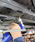 Three Eighths Inch Capacity Pneumatic Rivet Nut Setting Kit With M4 M5 M6 M8 M10 And One Quarter Inch being used on car frame
