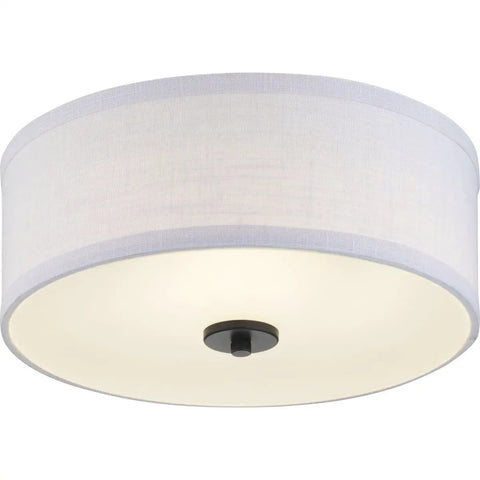 Cool One Light LED Flush Mount Ceiling Light in Graphite Finish, 13 Inch Diameter, showing etched glass and linen shade