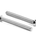 Rock Solid 1/4-20 X 2-3/4 Inch Button Head Socket Cap Bolts, 20 Pack 304 Stainless Steel Screws With Allen Drive And Hex Wrench, Heavy Duty And Rust Proof For Weekend Warriors close-up of two stainless steel button head bolts