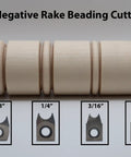 Pro Grade 3/16 Inch Negative Rake Beading Cutter For Woodturning Lathe Projects shown with wooden beads and carbide cutting heads.