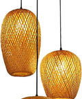 Lantern Style LED Pendant Light With Adjustable Cord Bamboo Weave Ceiling Hanging Lamp for dining rooms, bedrooms, and restaurants