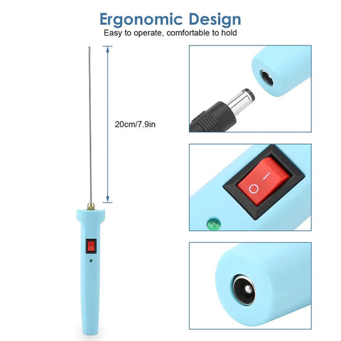 Electric Foam Cutter Pen With Quick Heat Up 24W Hot Wire Cutter for Polystyrene, blue handle, power switch, ergonomic design.