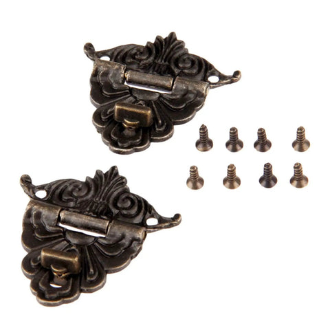 Antique Bronze Hasp Lock Set For Boxes And Chests, 2 Zinc Alloy Latch Hardware With Screws, Decorative Vintage Box Lock