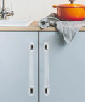 Installed Six Pack Clear Acrylic T Bar Cabinet Pulls For Dresser And Kitchen Cabinets With 5 Inch Hole Centers