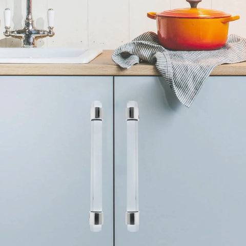 Installed Six Pack Clear Acrylic T Bar Cabinet Pulls For Dresser And Kitchen Cabinets With 5 Inch Hole Centers