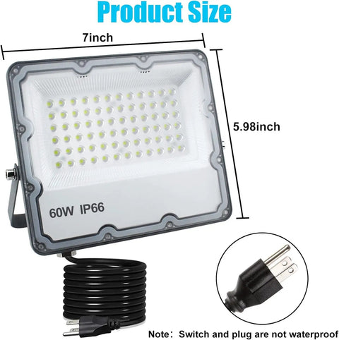 Product size details of Two Pack 100W LED Outdoor Flood Lights Heavy Duty Security Floodlights IP66 Weatherproof with cable and plug