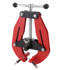 Heavy Duty Adjustable Pipe Alignment Clamp With Quick Acting Dual Handle Screws For Precise Welding and Perfect Fit on 2 to 6 Inch Pipes, red and black design.