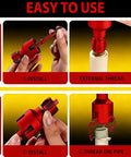 4 In 1 Universal Water Pipe Wrench With Threader Set For 1/2 3/4 And 1 Inch Pipes showing internal and external threading installation steps.