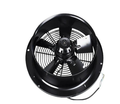 Heavy Duty Round Axial Duct Fan Pushing 1440 Cubic Meters Per Hour Of Smooth Airflow And Quiet 62 Decibel Volume For Dependable 325 Millimeter Ventilation And Bulletproof Industrial Build That Handles The Hustle, showing blades and protective mesh.
