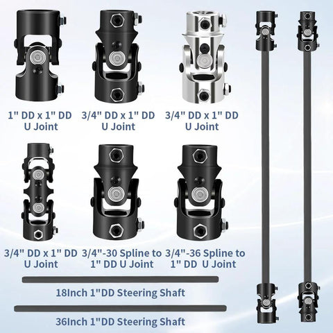 Cool Star 18-inch hollow steering shaft set with 1 inch DD exterior and 3/4 inch DD interior, assorted U joints