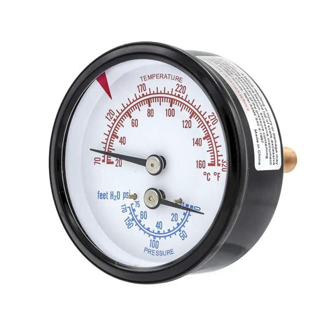 Built Tough Dual Pressure And Temperature Tridicator Gauge, 2.5 Inch Dial, black steel case