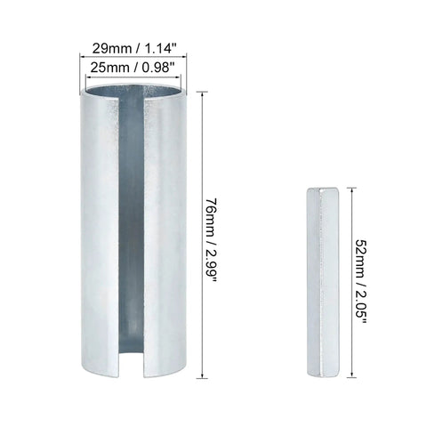 Built Tough Stainless Steel Crankshaft Shaft Sleeve Adapter Kit Adapting One Inch To One Eighth With Precision Step Key, showing dimensions.