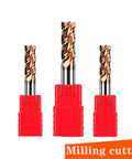 Heavy Duty 4 Flute Carbide End Mill Cutter With Tungsten Alloy Coating For Steel Metal Milling in three sizes.