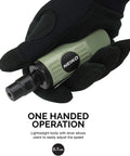 Workhorse 1/4 Inch Air Die Grinder Pushing 24000 Rpm Free Speed, Compact Straight Rotary Tool held in hand for easy operation.