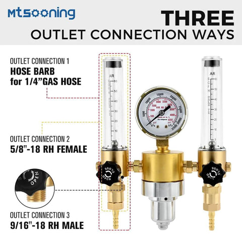 Dual-output argon regulator by Mtsooning with gauge; CGA580 inlet and three outlets.