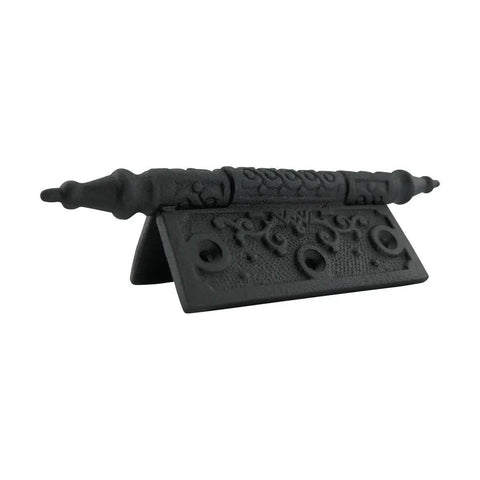 Close view of 3.5 Inch Black Wrought Iron Cabinet Butt Hinge With Old School Victorian Steeple Tip Rust Resistant Flush Mount Heavy Duty