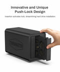 Rock Solid Hybrid Nvme Sata Enclosure Hosting Two Hard Drives Plus Three M2 Solid State Drives For A Massive Sixty Eight Terabytes Of Raw Flex Storage With No Brainer Plug And Play Setup, featuring push-lock design for easy installation.