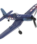 Blue RC plane with rear landing gear installed, featuring propeller and military insignia, showing drop-in fit for Volantex models.