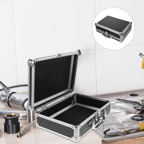 Rock Solid Hardcore Aluminum Rolling Tool Box With Secure Lock And Sturdy Grab Handle Lightweight Portable Design For Mechanics Diy Creators And Contractors Mobile Workshop Storage Solutions open on a work surface.