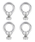 Four Piece Stainless Steel Lifting Eye Bolts M12x20mm In Silver Tone Built Beefy For Heavy Duty Hoisting And Rigging In Industrial Cranes Ports And Rail Yards 304 Grade Durable Design, four-piece set