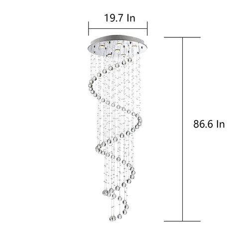 87 Inch Crystal Chandelier With Spiral Design, 6 Light Modern Ceiling Light For High Ceilings, Stairs, Foyers And Living Rooms