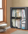 Grab And Go Portable Wardrobe Closet 50 Inch With Hanging Rods And Nonwoven Fabric Cover Dustproof Space Saving Clothes Organizer In Grey