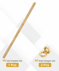 Brass Fully Threaded Rod M8 x 1.25 Pitch Right Hand Threads With Solid Brass Hex Nuts, 200mm Long Heavy Duty Fasteners For Anchors Bolts Hangers