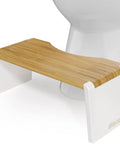 Stockholm Folding Bamboo Toilet Stool 7 Inch Collapsible For Easier Pooping Brown And White Bathroom Accessory near toilet