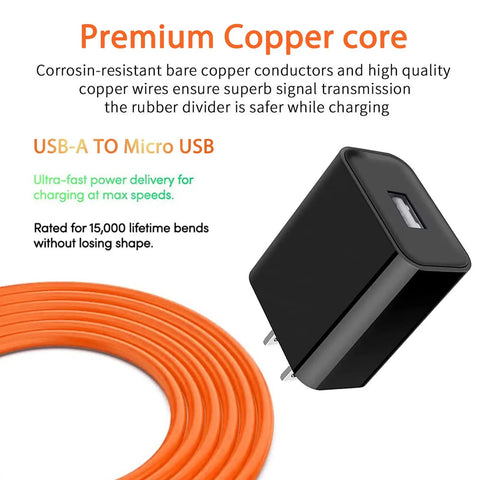 Orange USB Charging Cable For Ring Video Doorbell 2 3 3 Plus 4 Peephole Cam And Doorbell Pro Battery Replacement Power Cord Easy Plug And Charge Safe Fast Charge