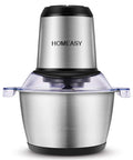 Homeasy Electric Food Chopper with 2L stainless steel bowl and motor, designed for quick meat and veggie prep.
