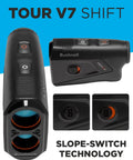 Golf Rangefinder With Tour Trusted Slope Technology And Dual Color Display showcasing design and slope-switch feature.