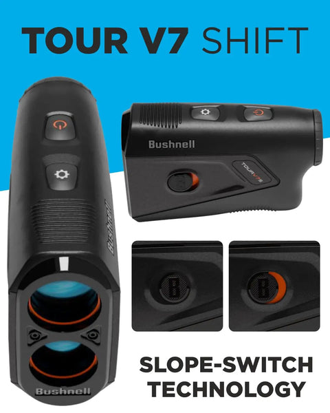 Golf Rangefinder With Tour Trusted Slope Technology And Dual Color Display showcasing design and slope-switch feature.
