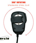 Remote Shoulder Speaker Microphone With Reinforced Cable showing 360° rotating stainless steel clip