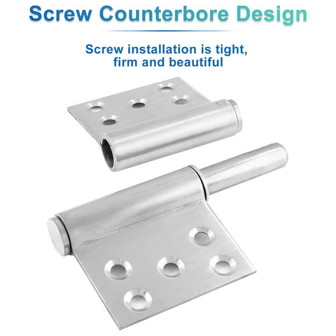 Tough As Nails 5 Inch Heavy Duty Lift Off Hinges, 304 Stainless Steel Detachable Cabinet And Window Door Mounts, showing screw counterbore design.