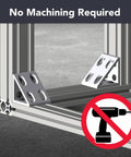 8 Hole Aluminum Inside Corner Gusset L Bracket for 80/20 Extrusion Systems in corner configuration, no machining needed, drill icon crossed out