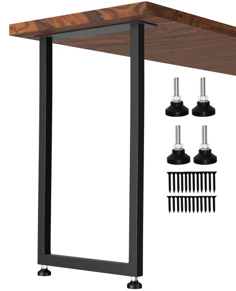Side view of black 40 Inch Bar Height Table Legs For DIY Bar Builds And Standing Desks, heavy duty metal square frame with 4.52 inch mounting plate.