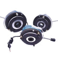 Three electromagnetic power-off brake motors with blue housings and holding brakes, front view.