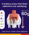 Fox Linear Mechanical Switches For Gaming And Typing, 110 Pack, 3 Pin, Transparent Housing With Colored Stem, 60g Bottom Out