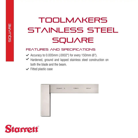 Pro Grade Stainless Steel Square With Fitted Plastic Case For Pros And DIYers, Ultra Precise 0.005 mm Per 150 Mm, Model 3020-6