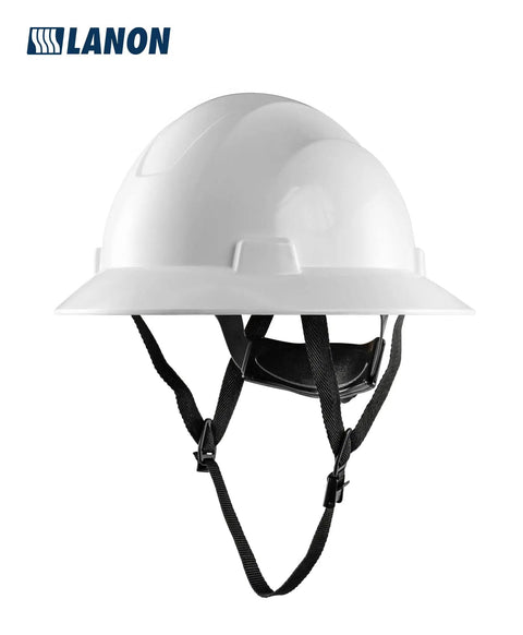 White Full Brim Hard Hat For Construction Pros - OSHA Approved Safety Helmet with 4-Point Adjustable Ratchet Suspension