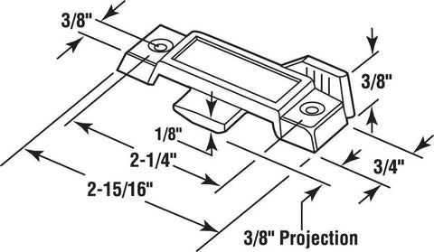 Diagram of Window Sash Lock Three Eighths Inch Projection Snug Fit For Vertical And Horizontal Vinyl And Aluminum Sliding Windows.