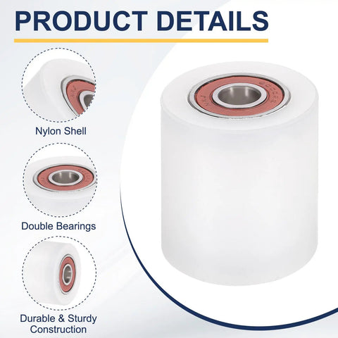 4 Pack Nylon Roller Wheels With Bearings For CNC Guiding And Flat Belt Idler Pulleys, close-up showing nylon shell and double bearings